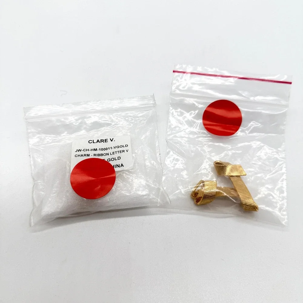 Clare V Gold Ribbed Ribbon Initial V Charm Pendant Necklace Attachment - Picture 9 of 11